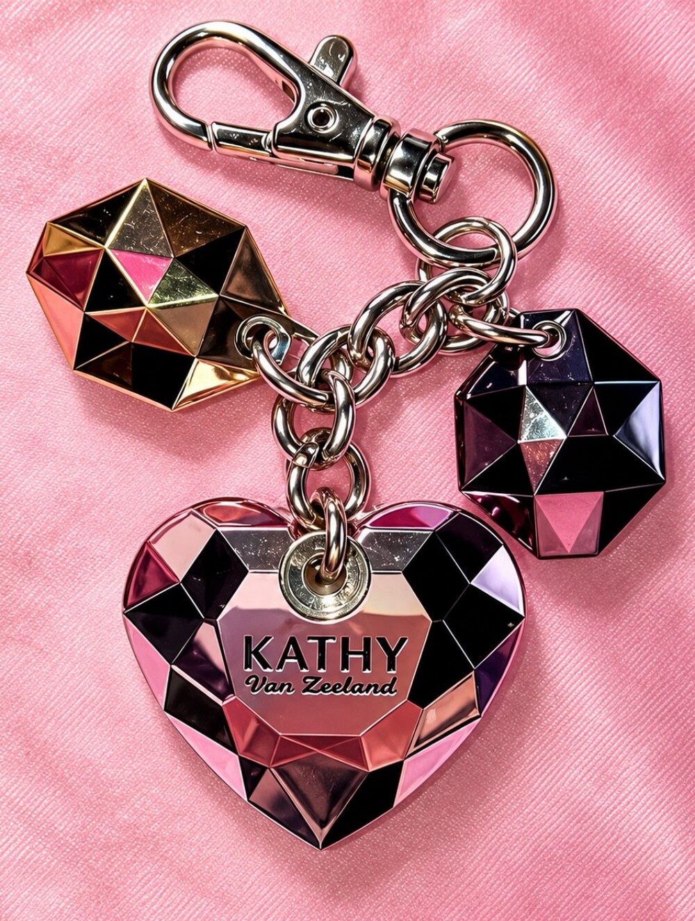 Kathy Van Zeeland Silver Heart Charm Keychain - Pink Reflections